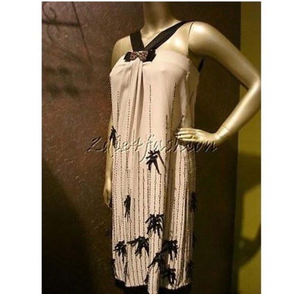 6267 Dresses & Skirts - NWT 6267 Light Dove Gray Beaded Bow Rhinestone Pleated Dress 8